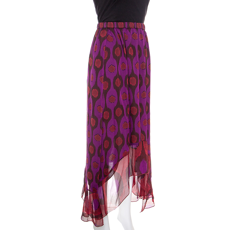 

Diane Von Furstenberg Purple Printed Silk Asymmetric Louella Skirt