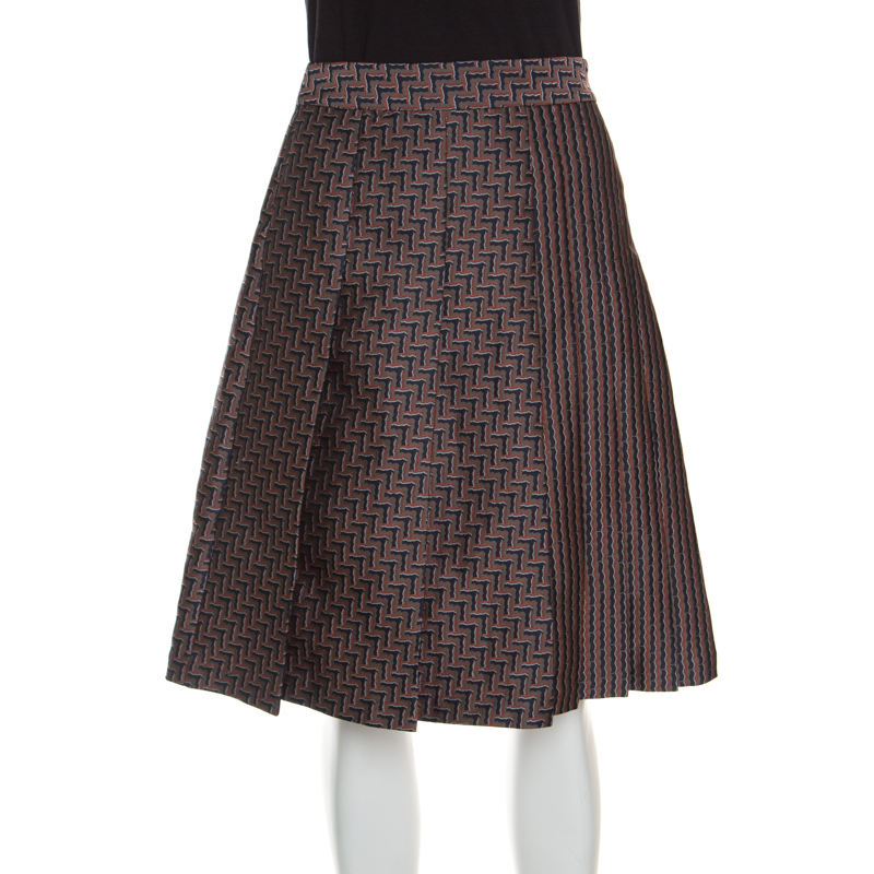 Pre Owned Diane Von Furstenberg Multicolor Patterned Jacquard Pleated Ava Skirt M
