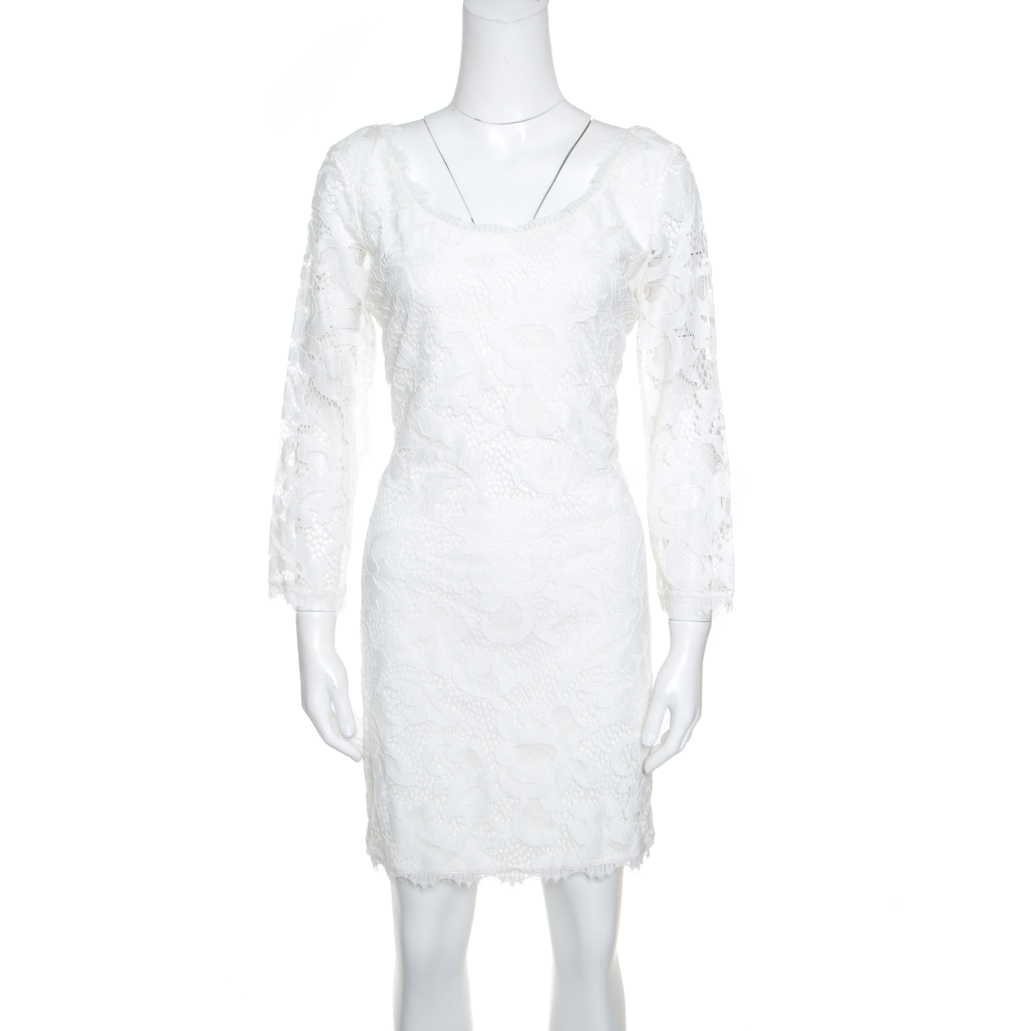Diane Von Furstenberg White Lace Zarita Scoop Dress L Diane Von ...