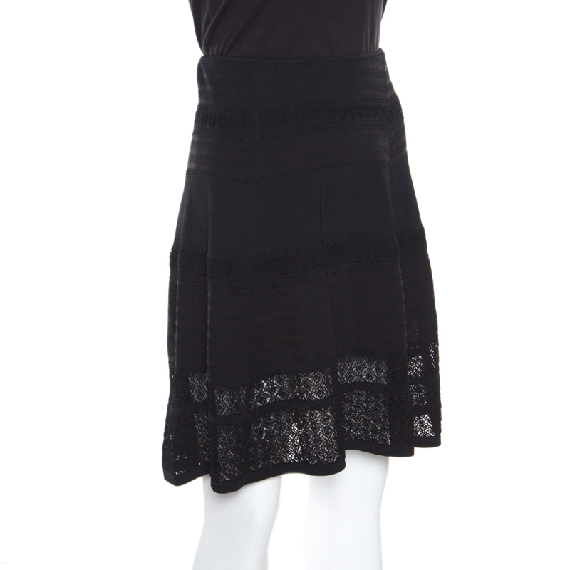 

Diane Von Furstenberg Black Crochet Lace Paneled Rosemarie Skirt