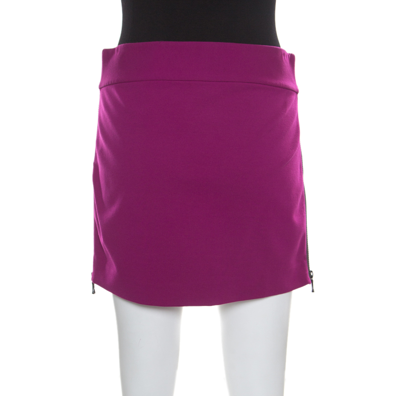 Pre-owned Diane Von Furstenberg Magenta Stretch Side Zip Detail Mini Skirt M In Purple