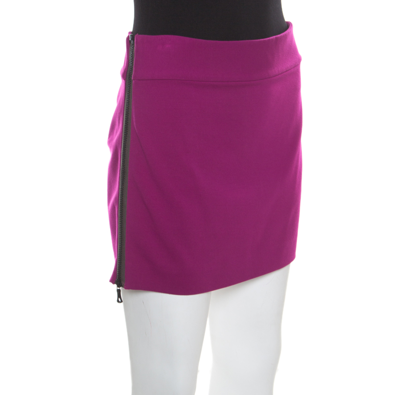 Pre-owned Diane Von Furstenberg Magenta Stretch Side Zip Detail Mini Skirt M In Purple