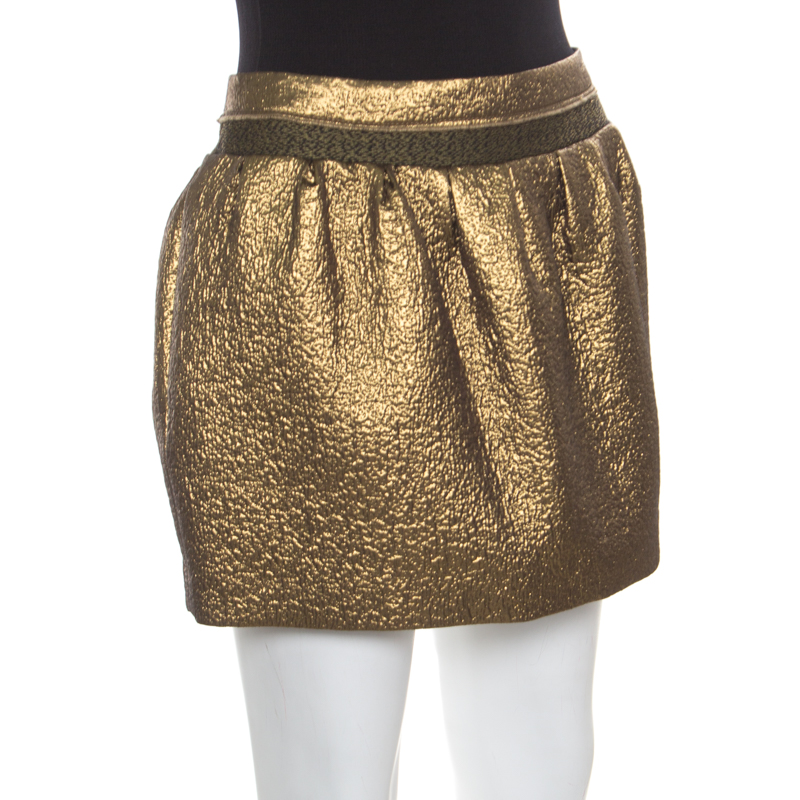 

Diane Von Furstenberg Metallic Gold Gathered Addie Jacquard Mini Skirt