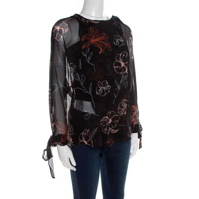 

Diane Von Furstenberg Black Fenelon Print Silk Wrap Top