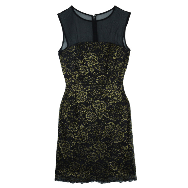 Pre Owned Diane Von Furstenberg Nisha Metallic Lace Dress S