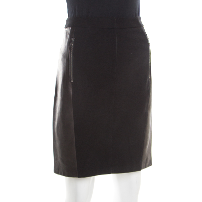 

Diane Von Furstenberg Black Contrast Leather Panel Detail Lisa Pencil Skirt