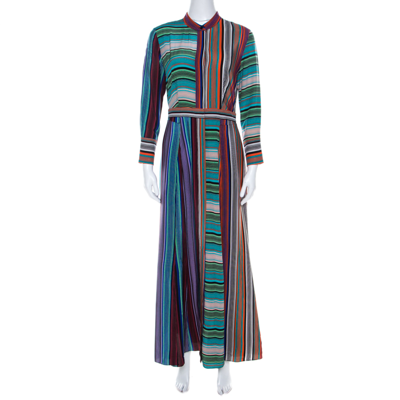 Diane von Furstenberg Multicolor Striped Silk Maxi Shirt Dress S Diane ...
