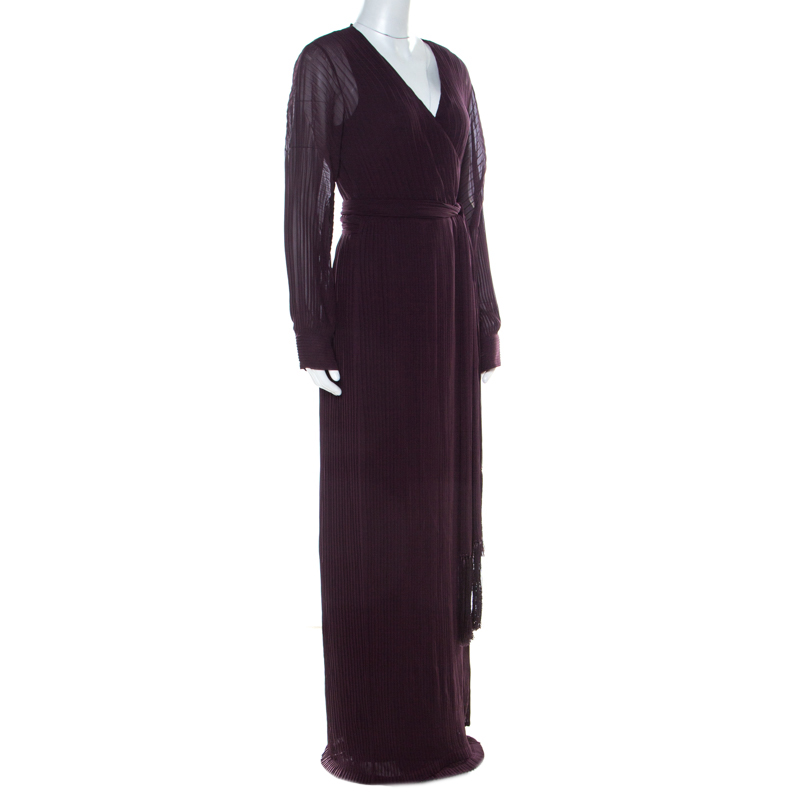 

Diane von Furstenberg Cherry Purple Plisse Chiffon Solenn Wrap Gown