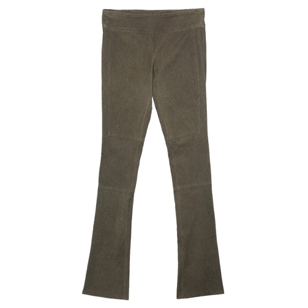 Pre Owned Diane Von Furstenberg Olive Gretel Weathered Leather Pants XS