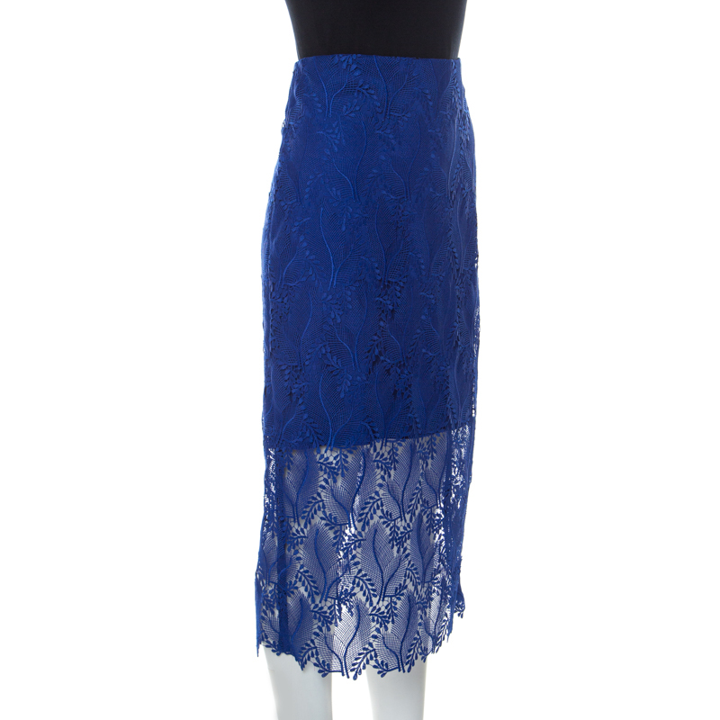 

Diane von Furstenberg Klein Blue Leaf And Floral Macramé-Lace Pencil Skirt