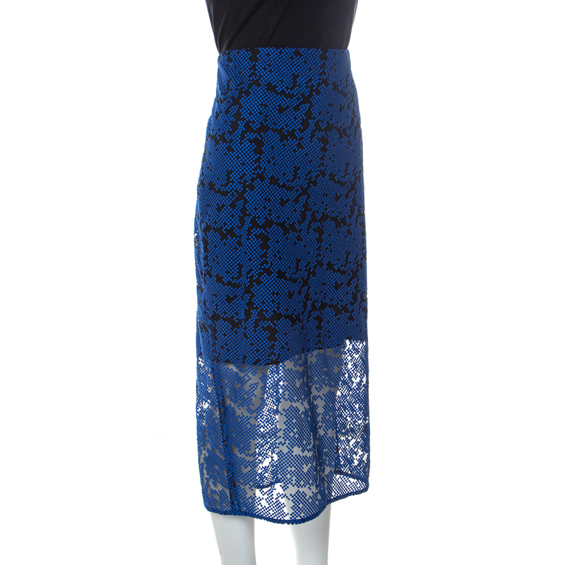 

Diane von Furstenberg Klein Blue Lace Overlay Tailored Pencil Skirt