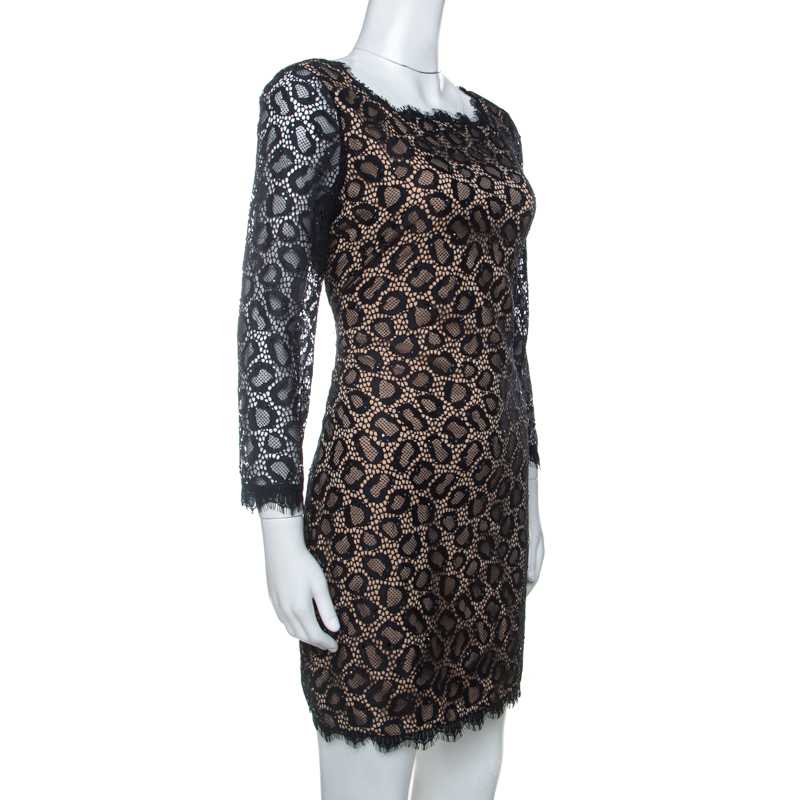 

Diane von Furstenberg Black Lace Zarita Embellished Dress