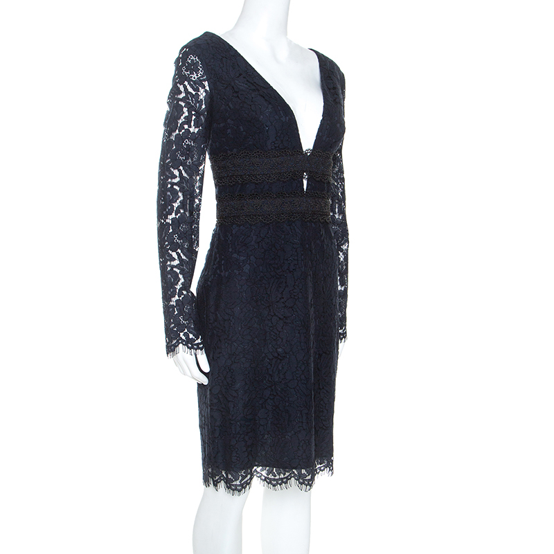 

Diane Von Furstenberg Midnight Blue Lace Long Sleeve Viera Dress