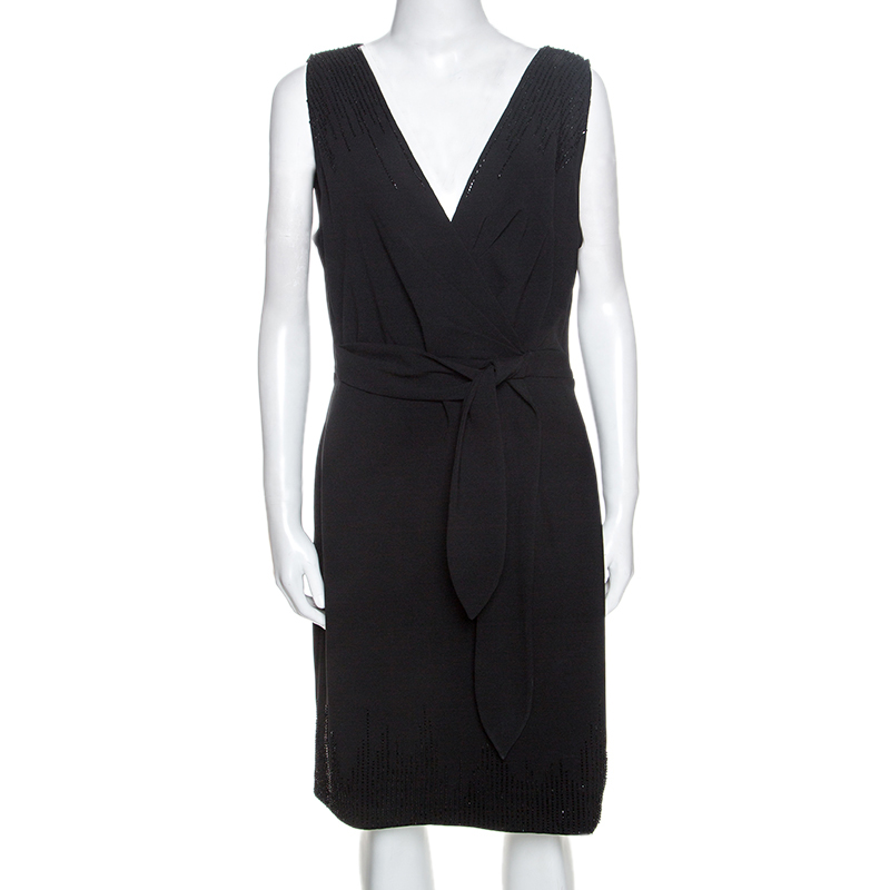 Click to view more detailed imagery on our partner's website Diane Von Furstenberg Black Embellished Crepe Bella Dress L