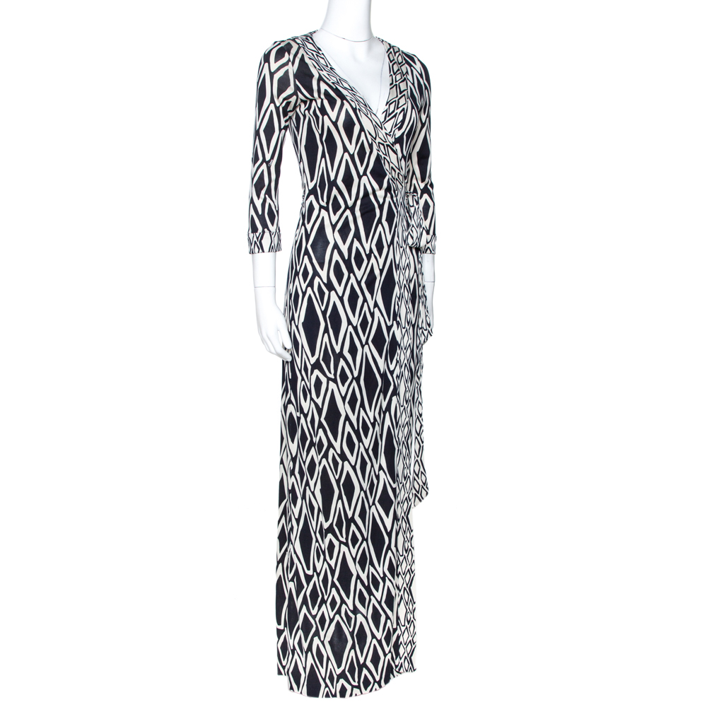 

Diane von Furstenberg Monochrome Printed Silk Banded Julian Long Wrap Dress, Black