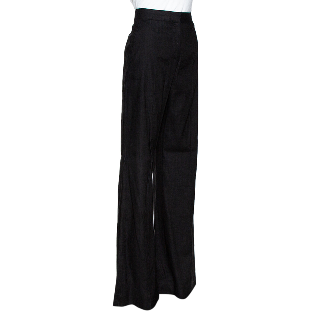 

Diane von Furstenberg Black Linen Pleat Front Flared Pants