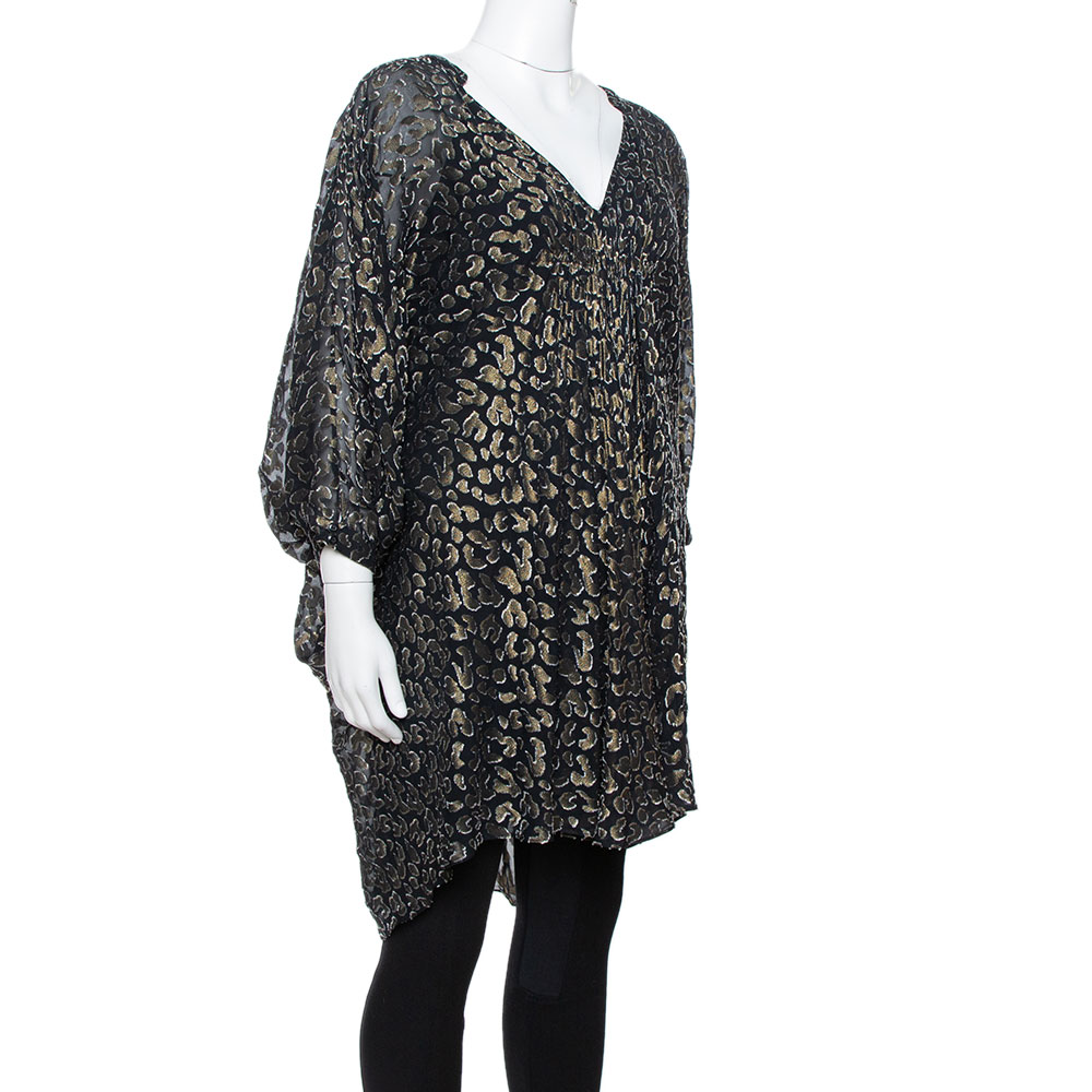 

Diane von Furstenberg Black Brocade Ruched Fleurette Tunic Dress