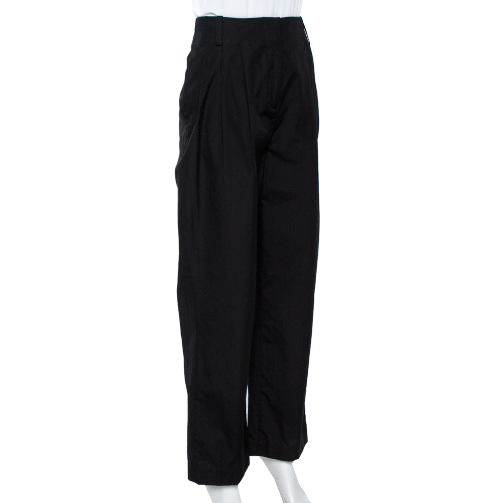 

Diane von Furstenberg Black Cotton Pleat Front Tapered Pants