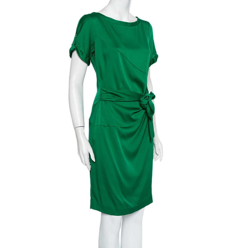 

Diane Von Furstenberg Green Silk Satin Draped Faux Wrap Leron Dress
