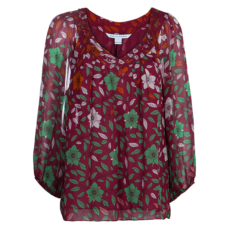 Pre Owned Diane Von Furstenberg Floral Print Davi Top L