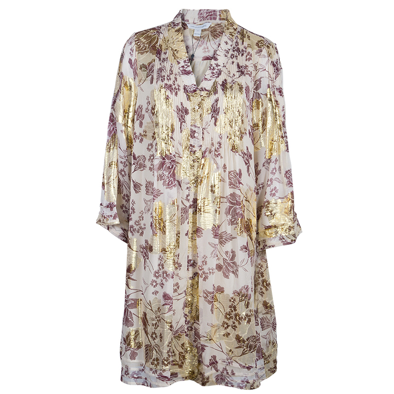 Pre Owned Diane Von Furstenberg Cream Printed Layla Dress XL