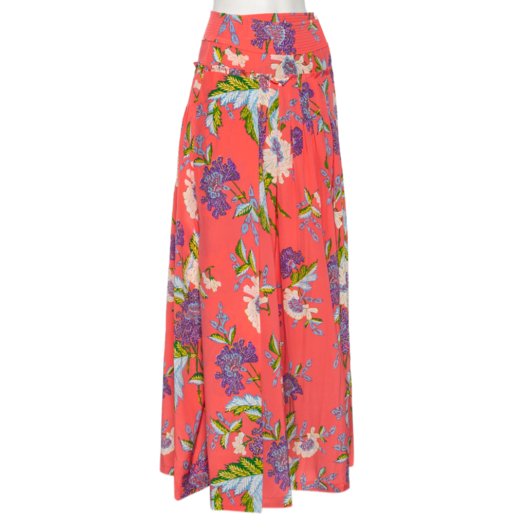 

Diane von Furstenberg Pink Floral Printed Silk Pleated Detail D Ring Wrap Skirt