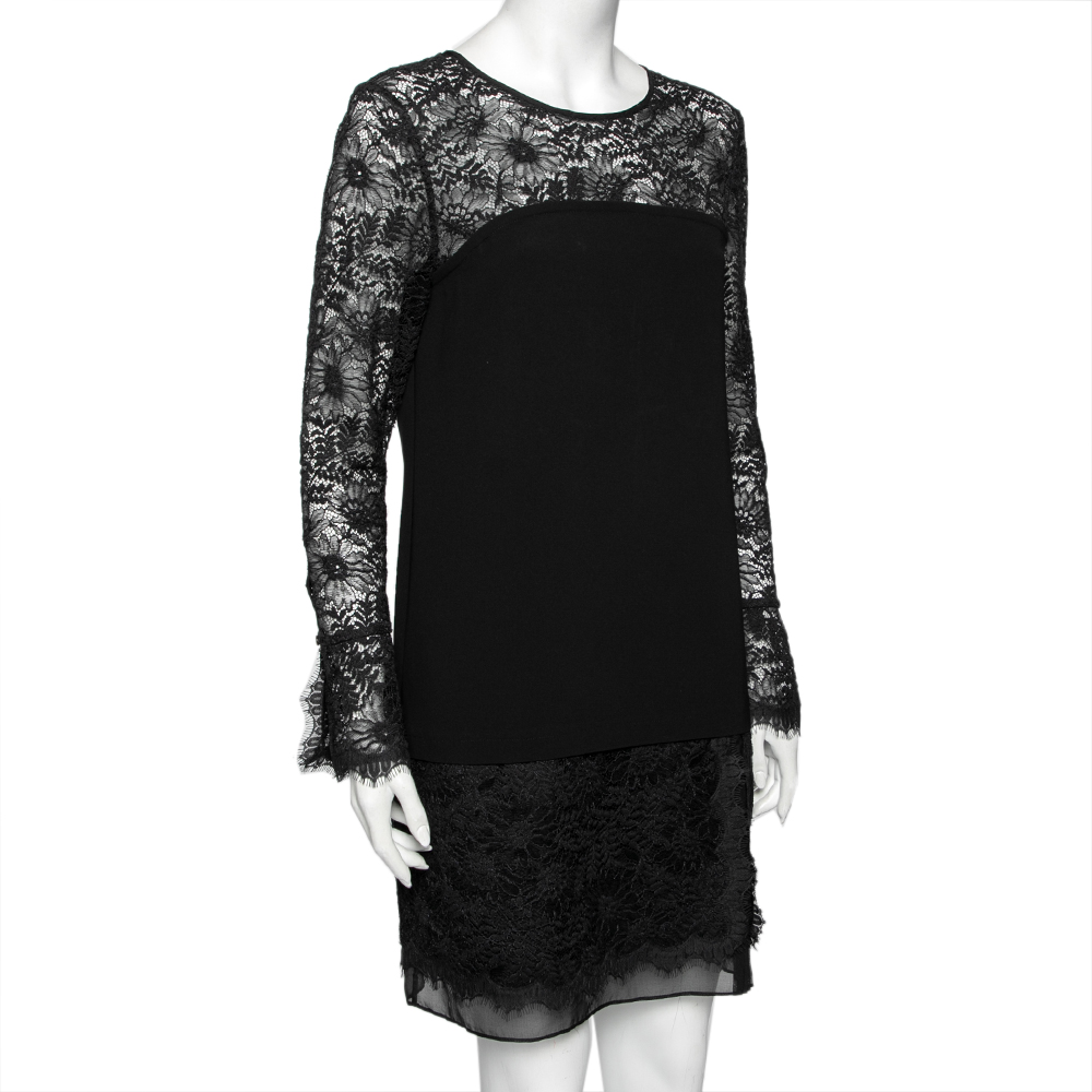 

Diane Von Furstenberg Black Crepe & Lace Drop Waist Lavana Dress