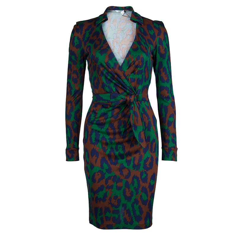 Pre Owned Diane von Furstenberg Multicolor Animal Print Savannah Wrap Dress XS