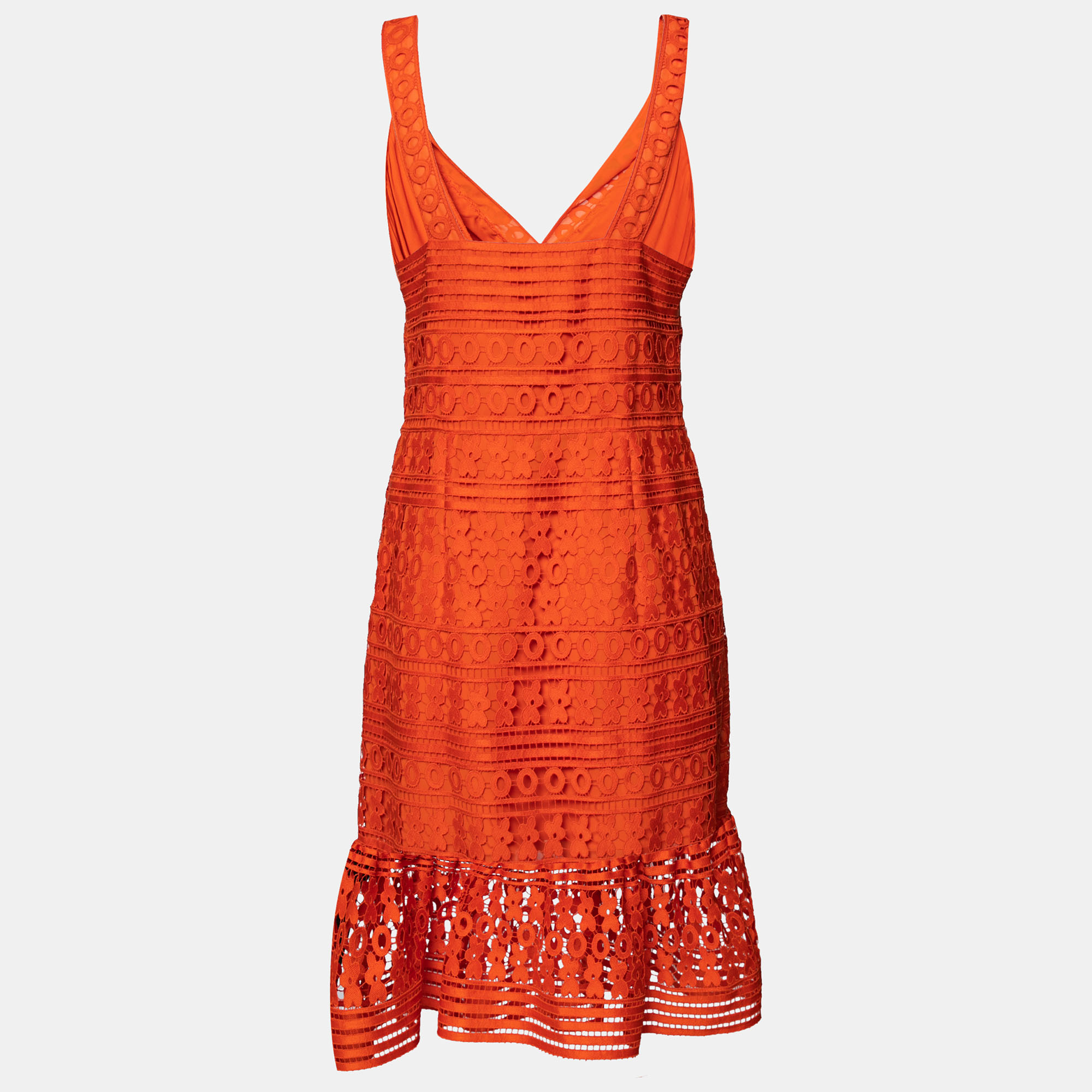 

Diane von Furstenberg Orange Lace Flounce Tiana Sleeveless Dress