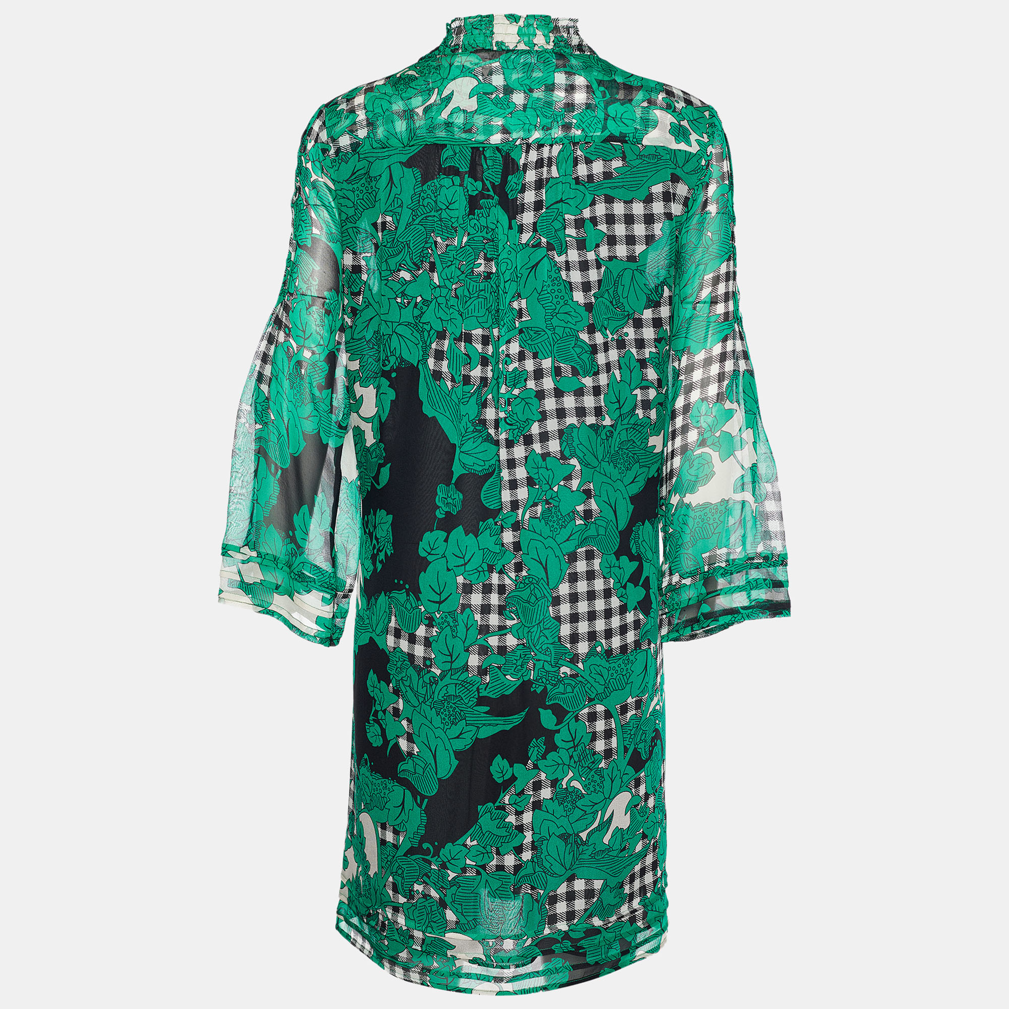 

Diane von Furstenberg Green Printed Silk Chiffon Layla Shirt Dress