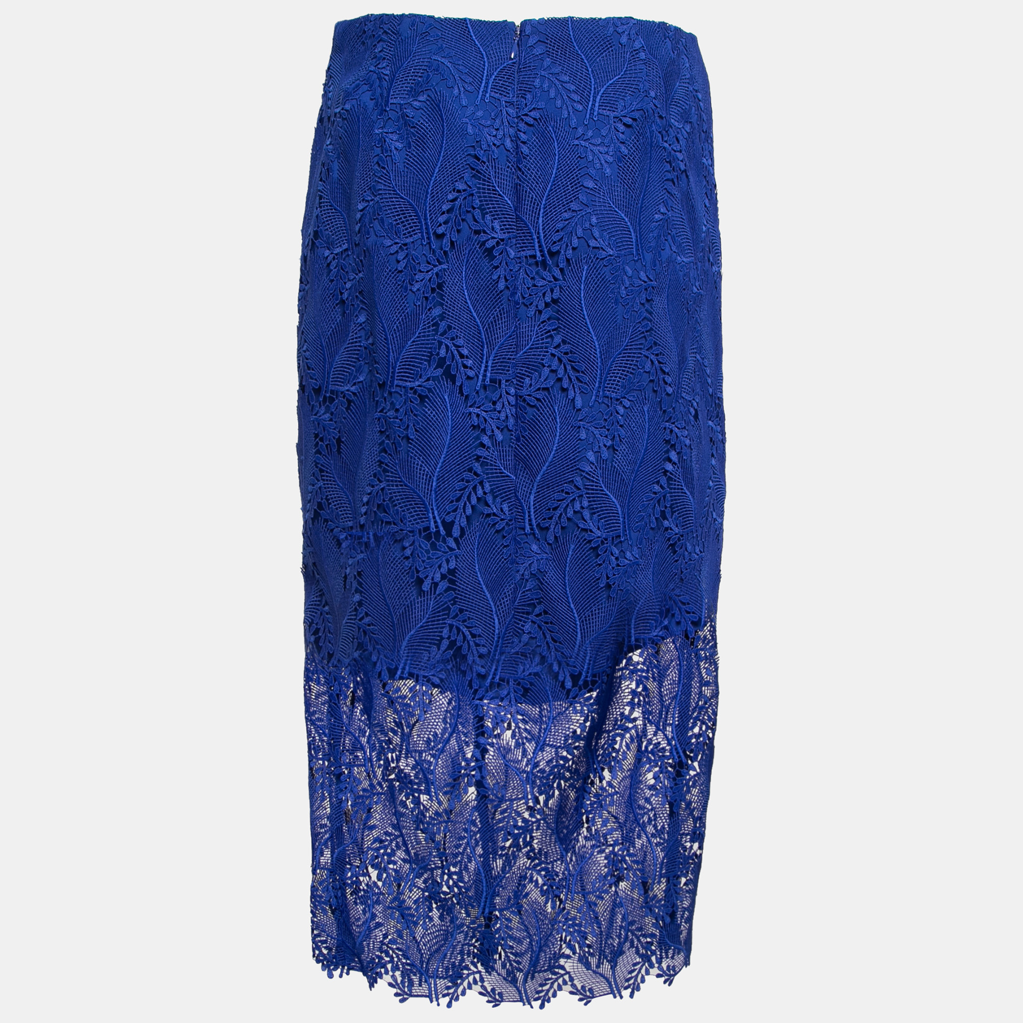 

Diane von Furstenberg Blue Leaf & Floral Macramé-Lace Pencil Skirt