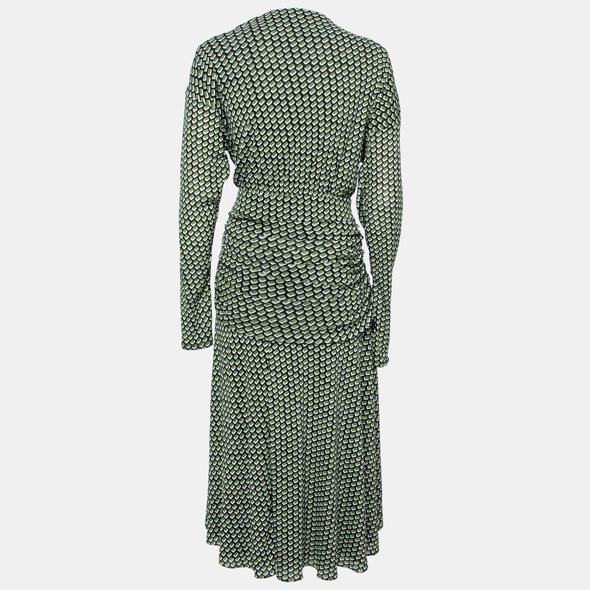 

Diane Von Furstenberg Green Geometric Print Jersey Rilynn Wrap Dress