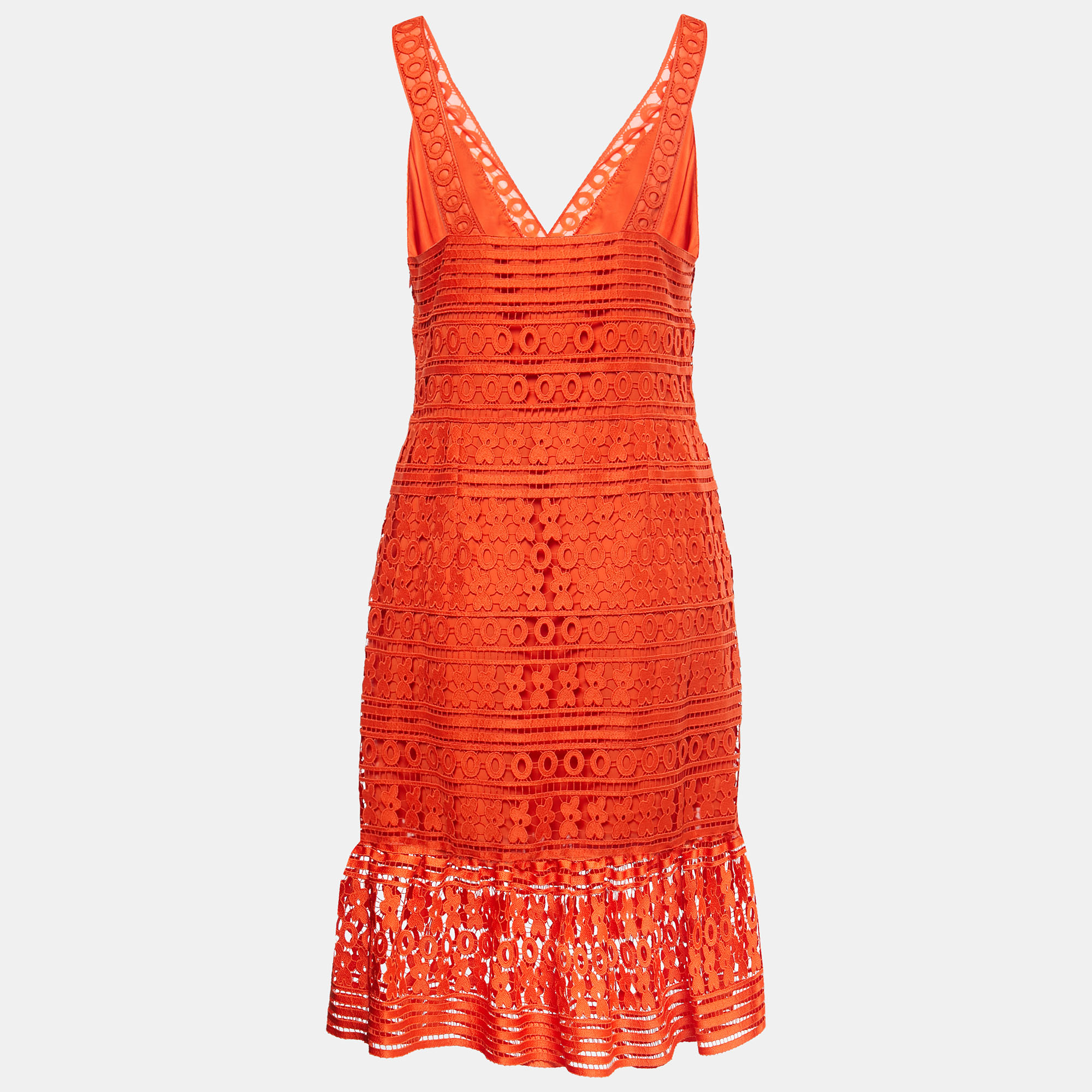 

Diane Von Furstenberg Orange Floral Lace Midi Dress