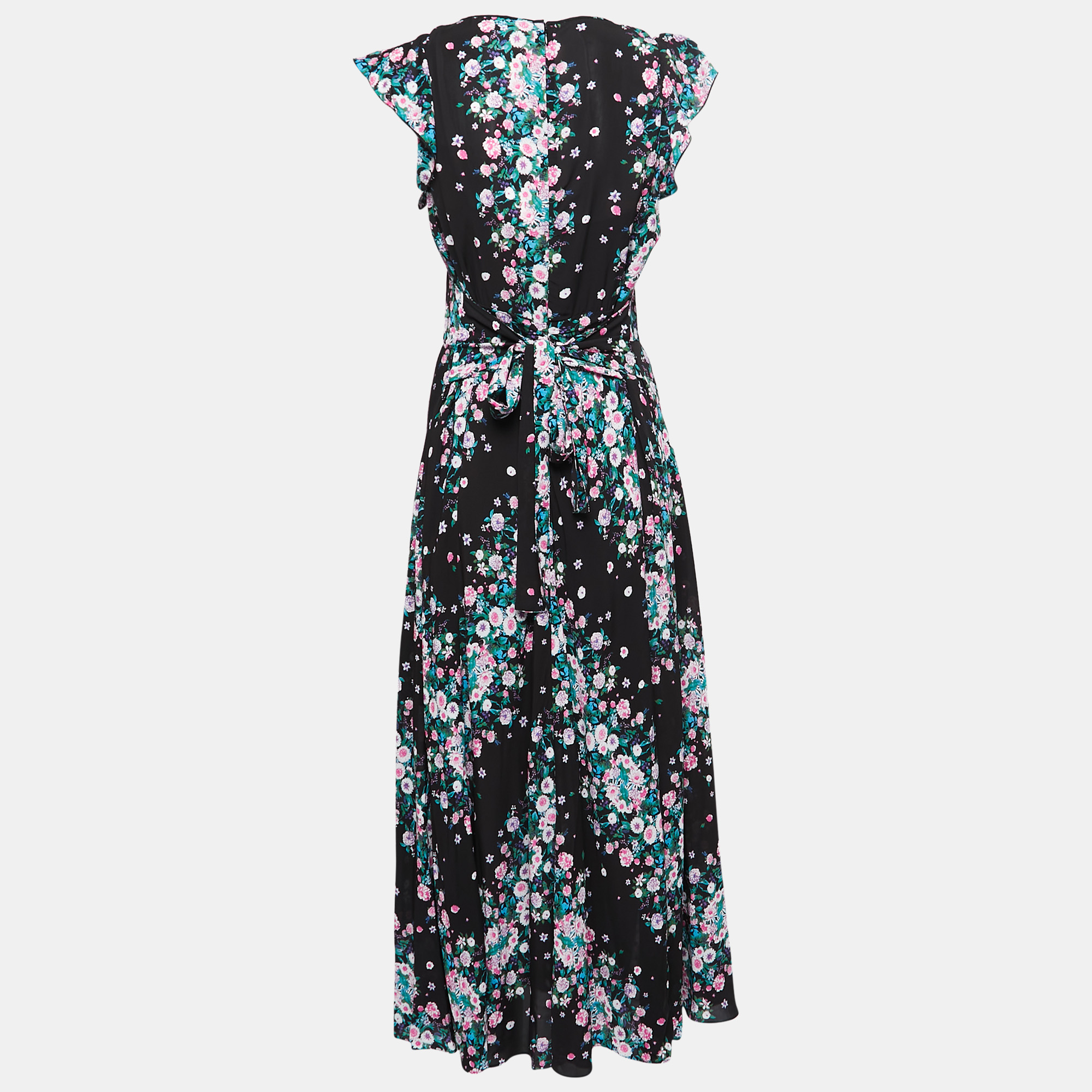 

Diane Von Furstenberg Black Floral Printed Crepe Midi Dress