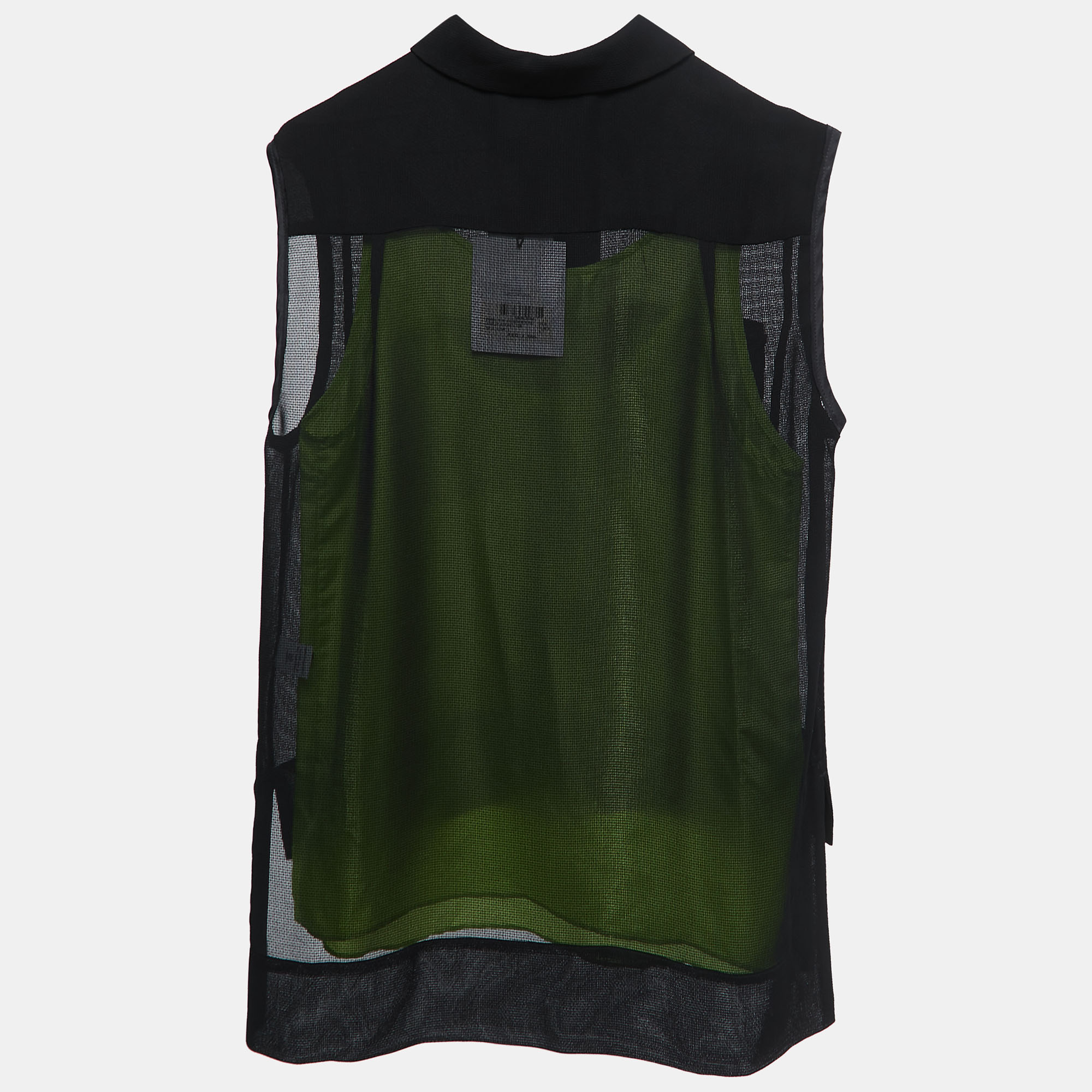 

Diane Von Furstenberg Black/Neon Green Mesh Layered Silk Sleeveless Shirt Blouse