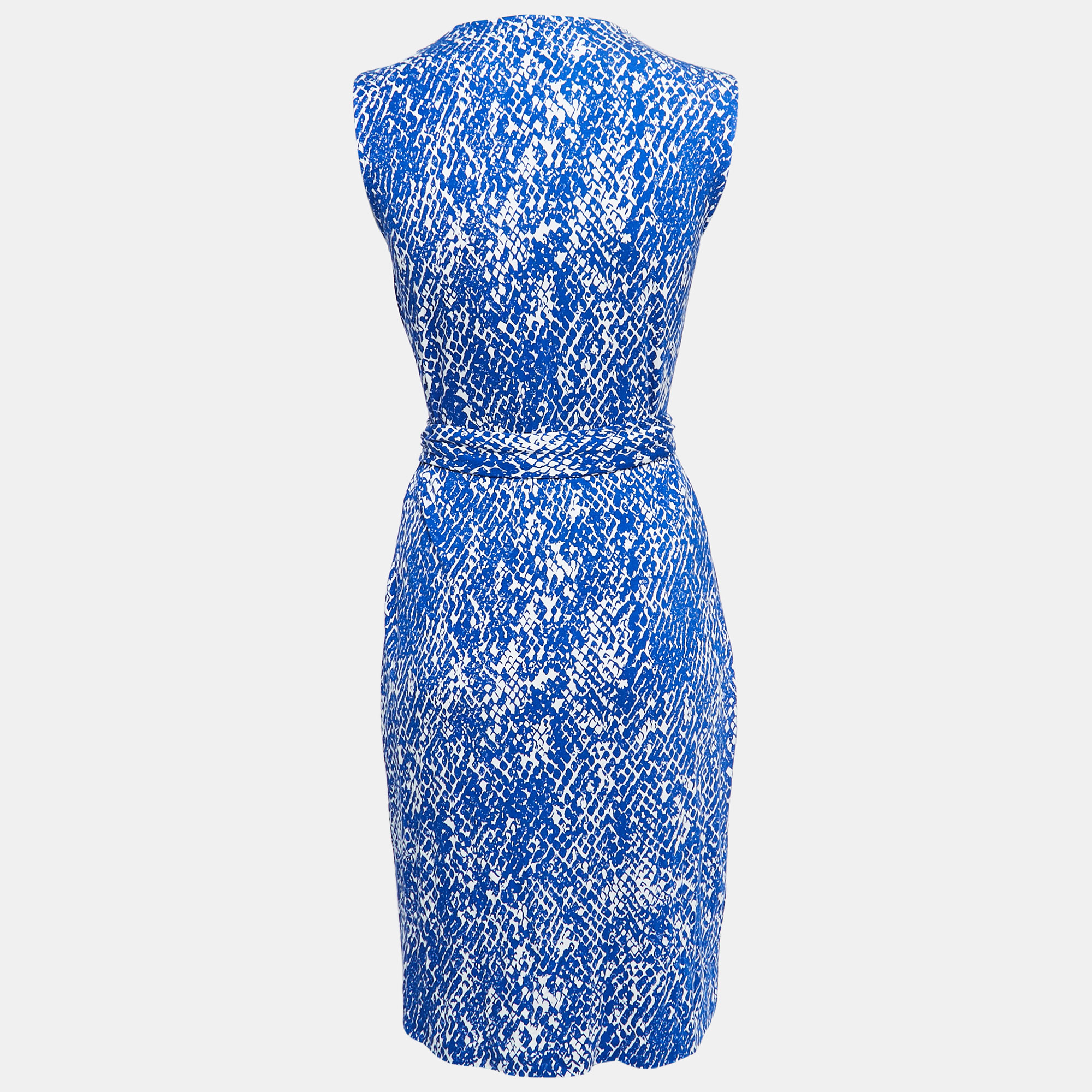 

Diane Von Furstenberg Blue Printed Knit New Yahzi Sleeveless Wrap Mini Dress