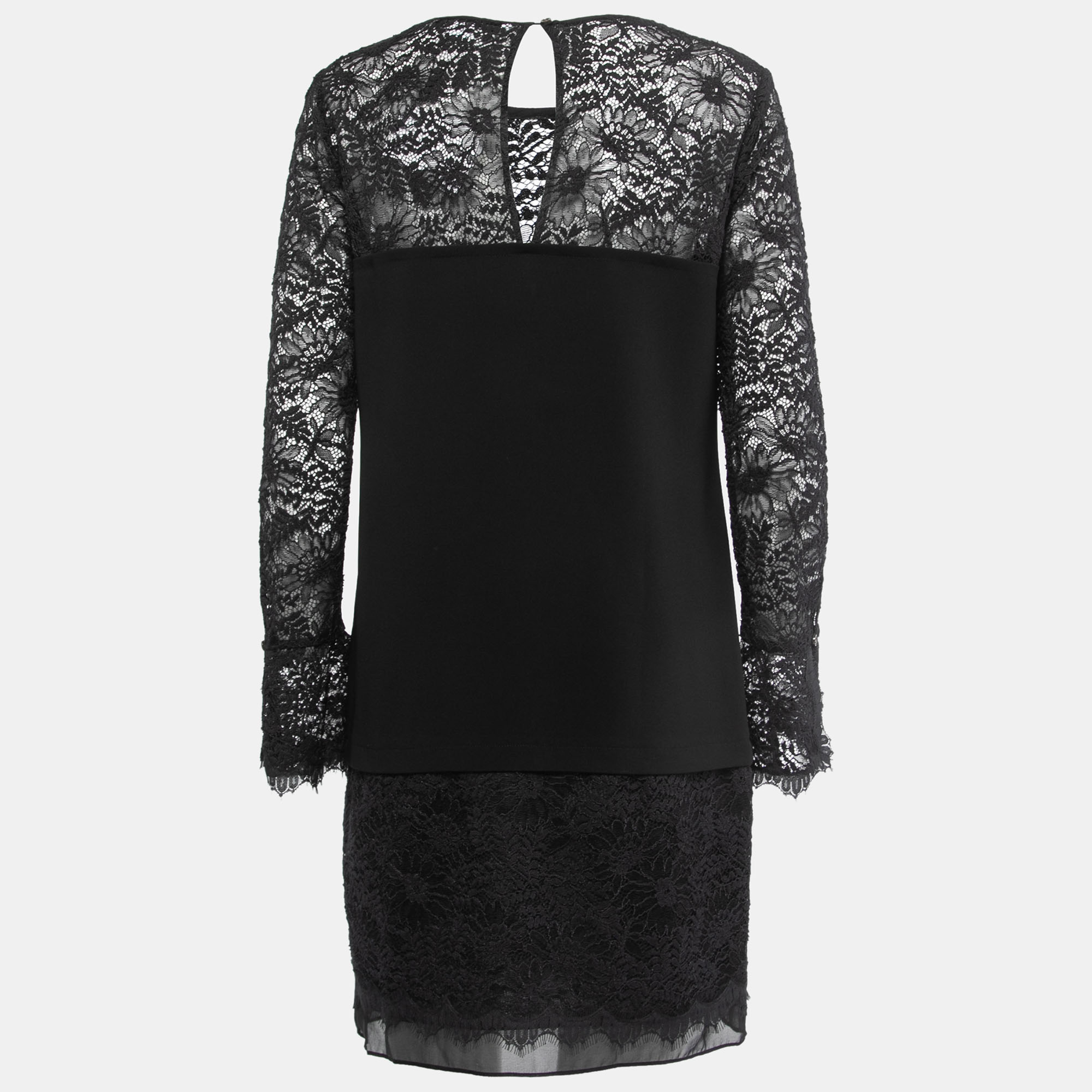 

Diane Von Furstenberg Black Lace & Crepe Paneled Lavana Dress