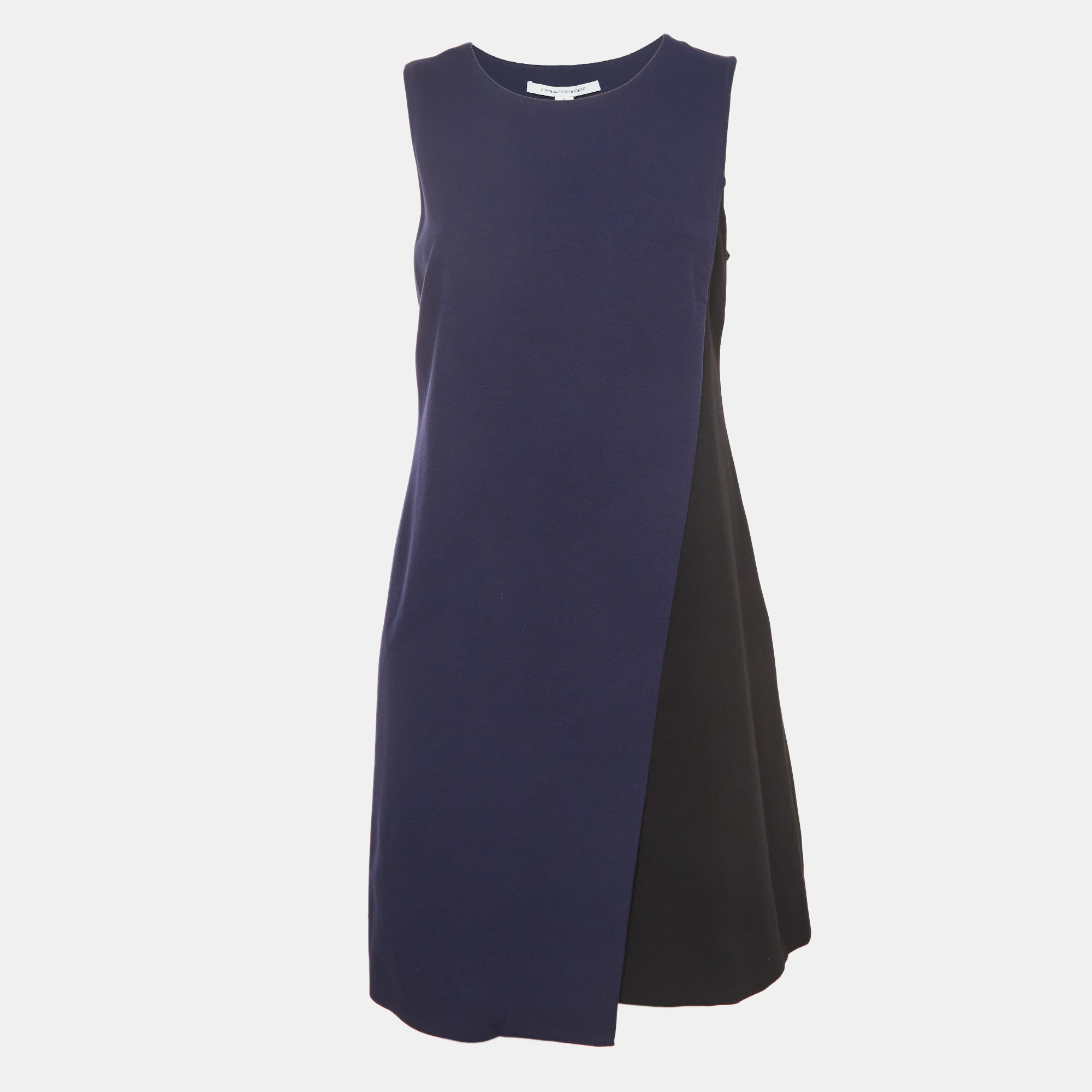 Pre-owned Diane Von Furstenberg Navy Blue/black Knit Contrast Short Dress M