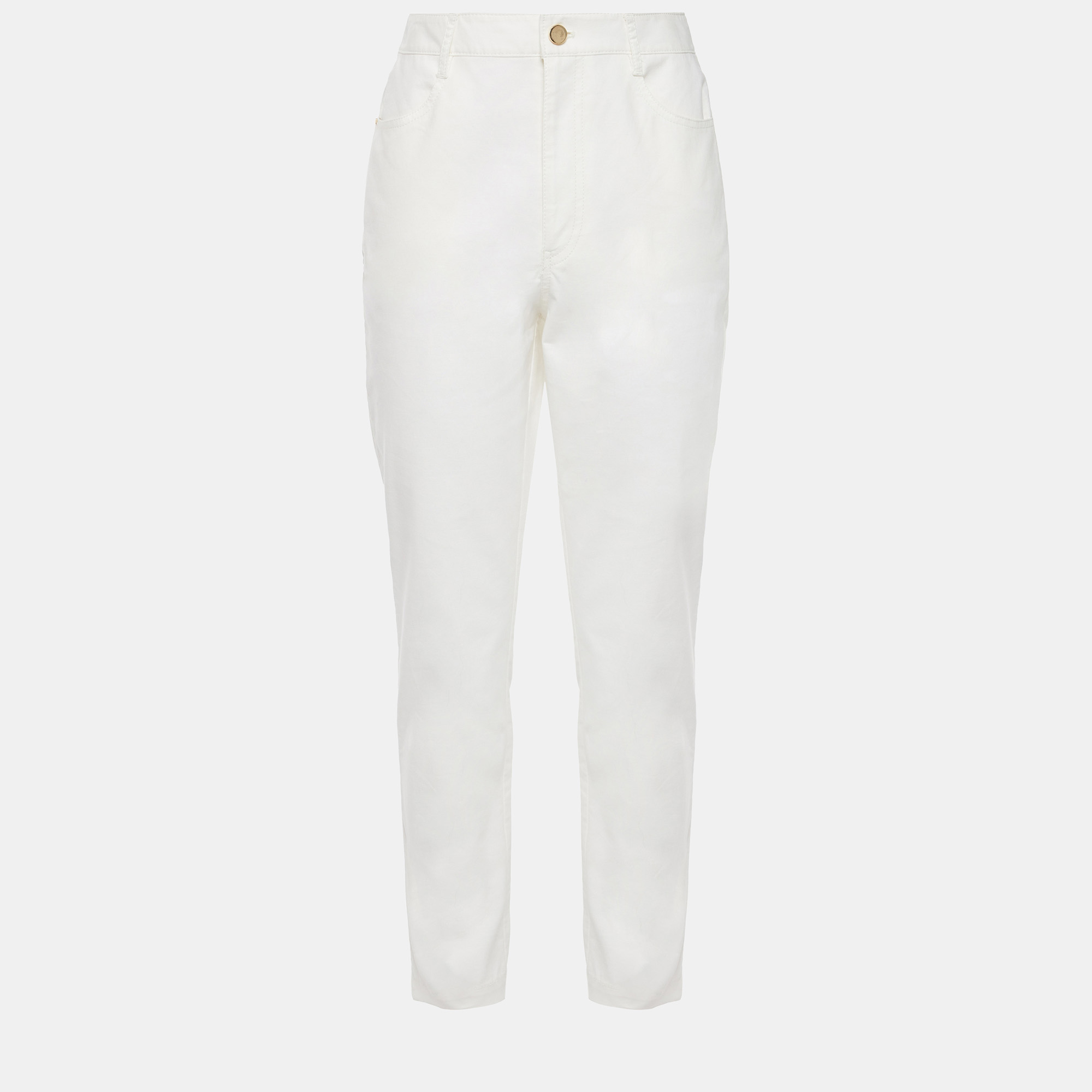 Pre-owned Diane Von Furstenberg Cotton Skinny Leg Pants 8 In White