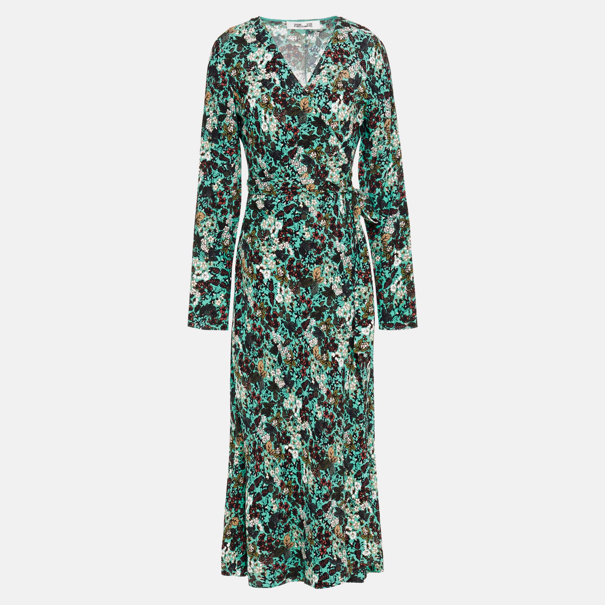 Pre-owned Diane Von Furstenberg Green Floral Print Viscose Midi Dress S