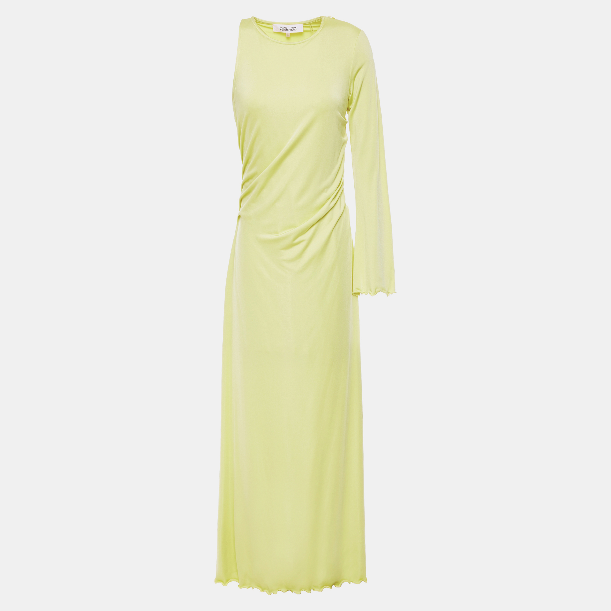 Pre-owned Diane Von Furstenberg Citrine Jersey Asymmetric Gown M In Yellow