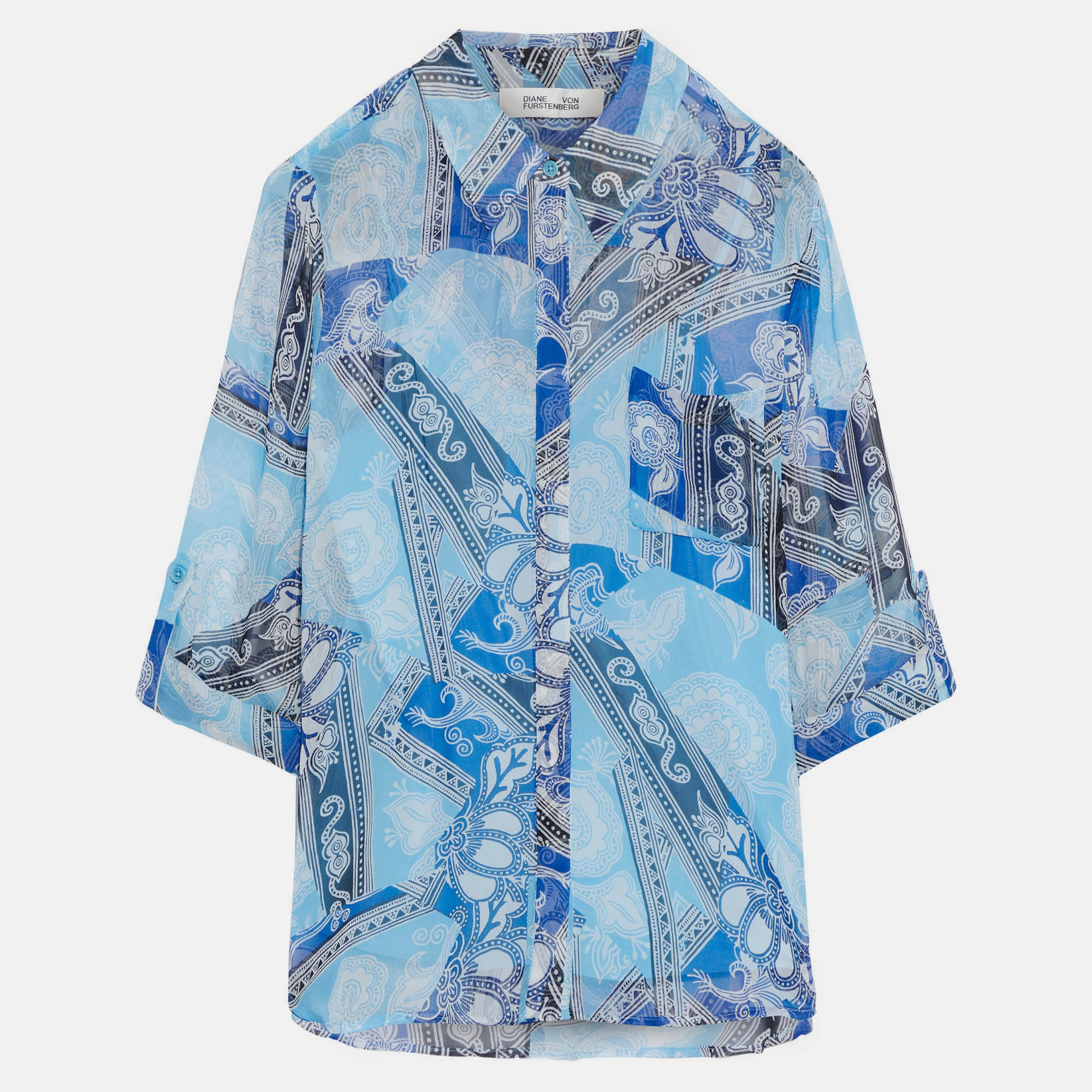Pre-owned Diane Von Furstenberg Silk Long Sleeved Shirt Xs In Blue