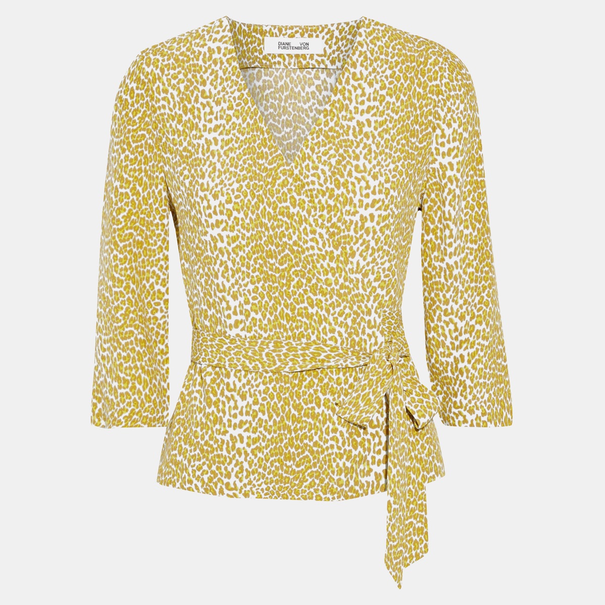 Pre-owned Diane Von Furstenberg Yellow Printed Crepe Wrap Top S