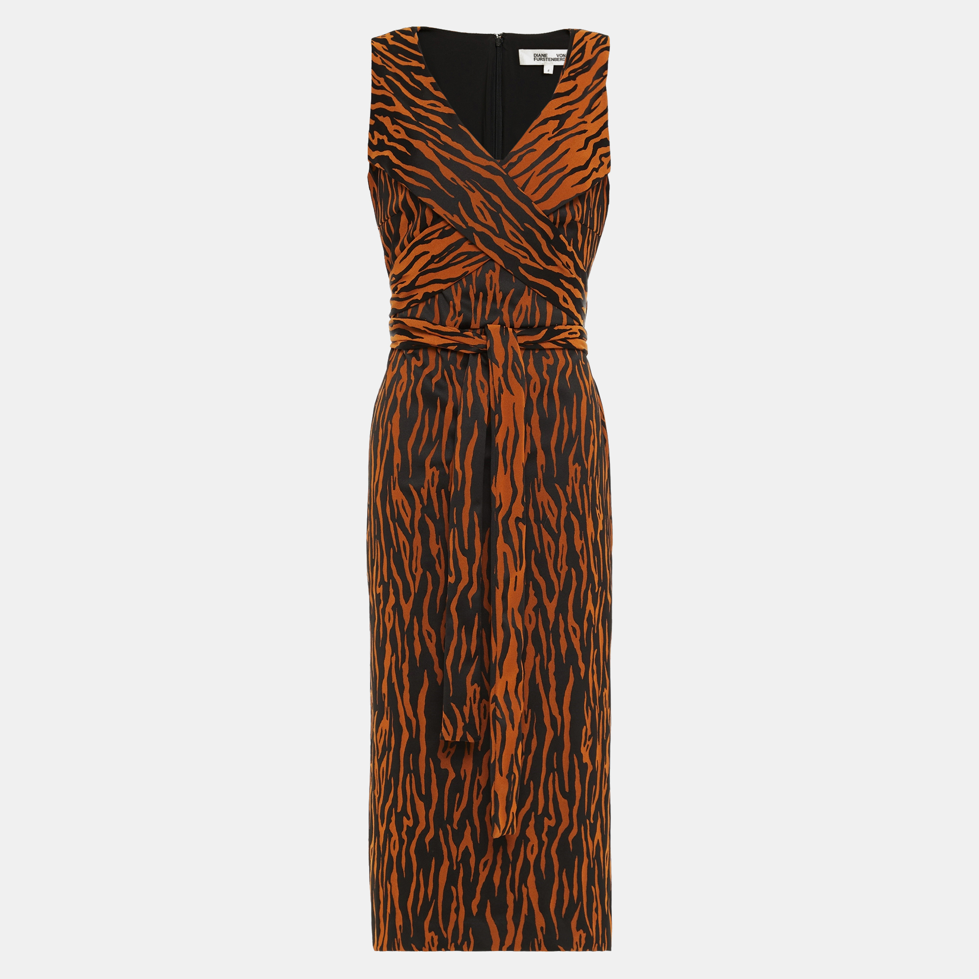 Pre-owned Diane Von Furstenberg Polyester Midi Dress 4 In Brown