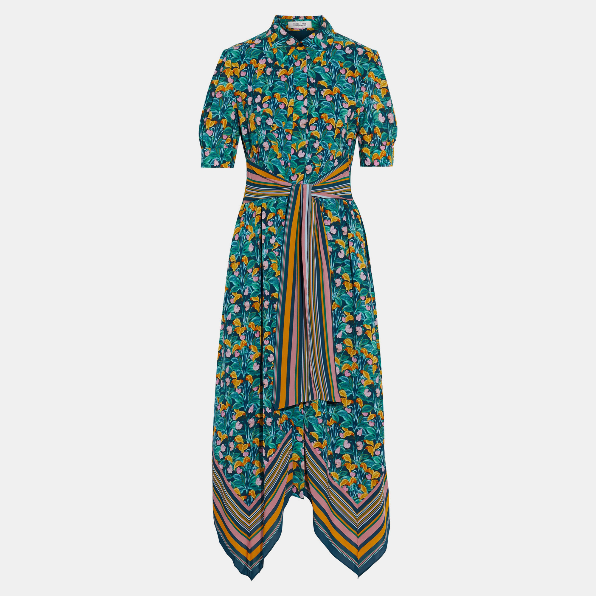 Pre-owned Diane Von Furstenberg Viscose Midi Dress Xl In Multicolor