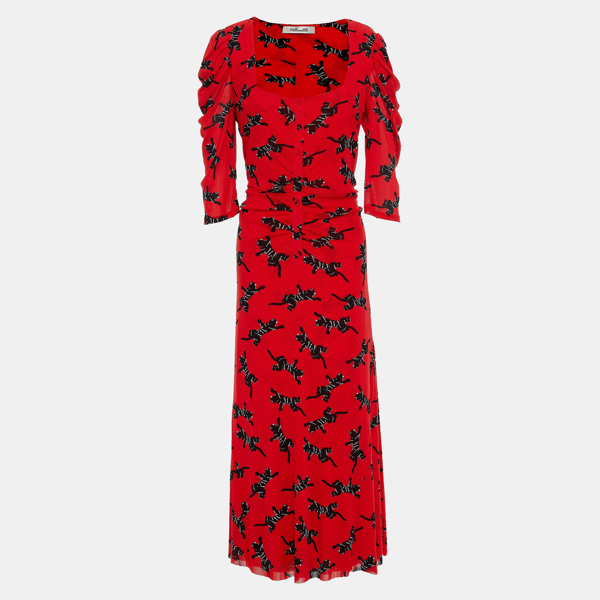 

Diane Von Furstenberg Red Climbing Panther Abra Midi Dress