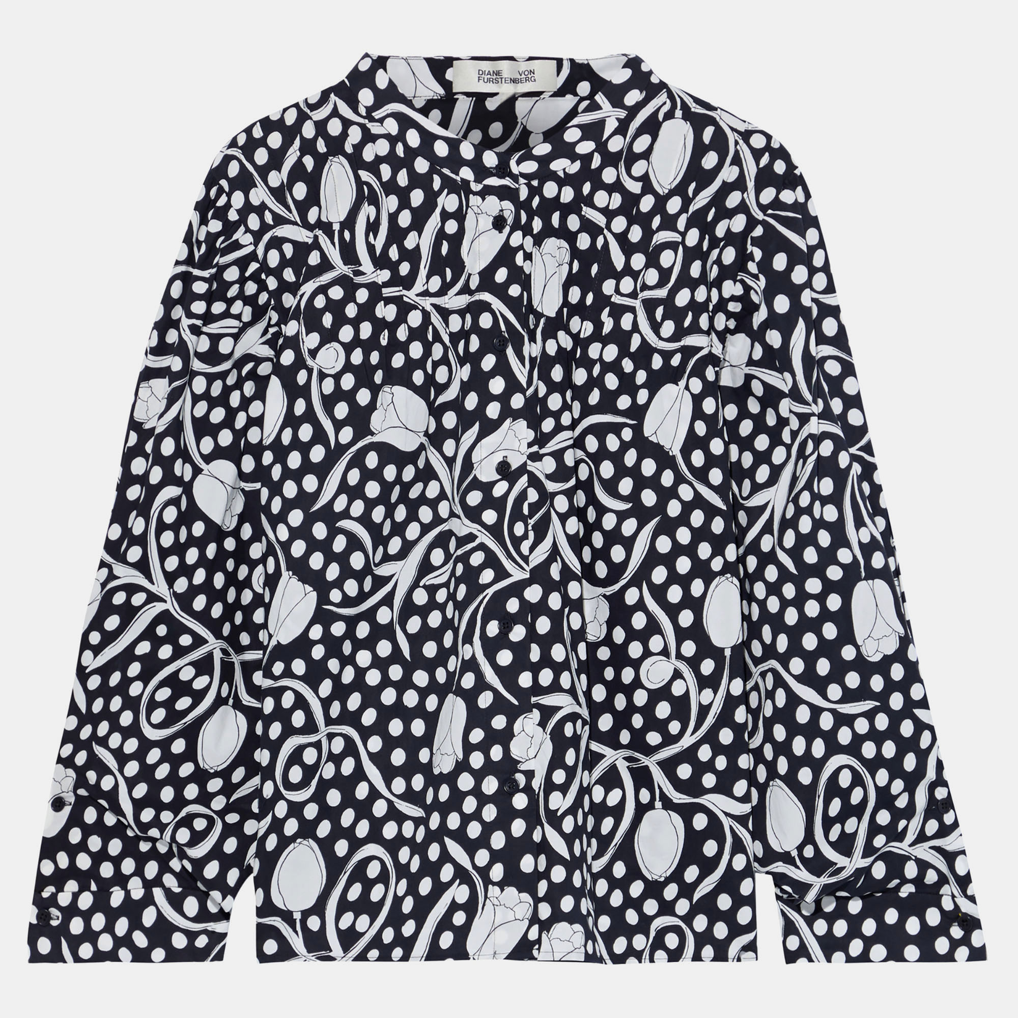 

Diane Von Furstenberg Black/White Printed Cotton Blouse  (US 4