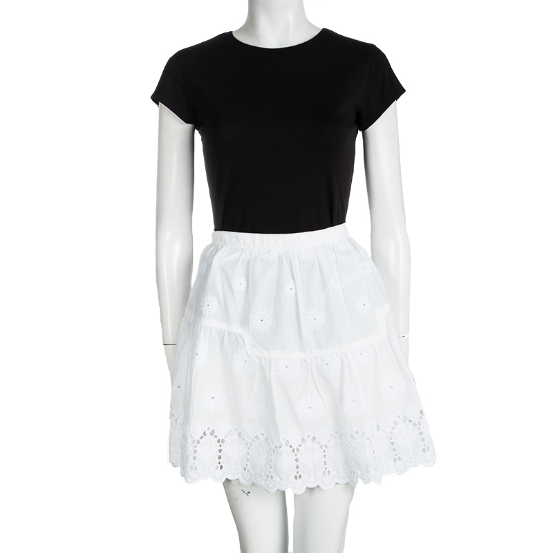

Diane Von Furstenberg White Cotton Sadey Eyelet Skirt