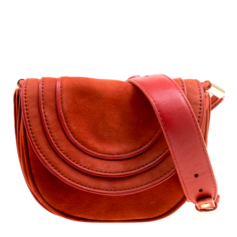 Diane Von Furstenberg Red Nubuck Leather Bullseye Crossbody Bag