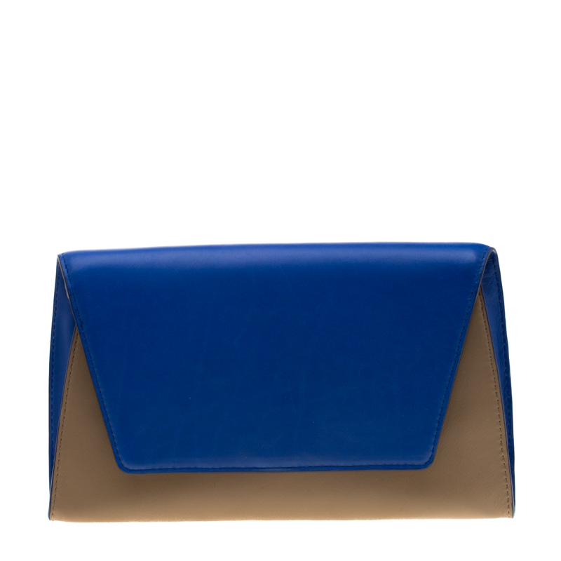 Pre Owned Diane Von Furstenberg Blue/Brown Leather Uptown Clutch